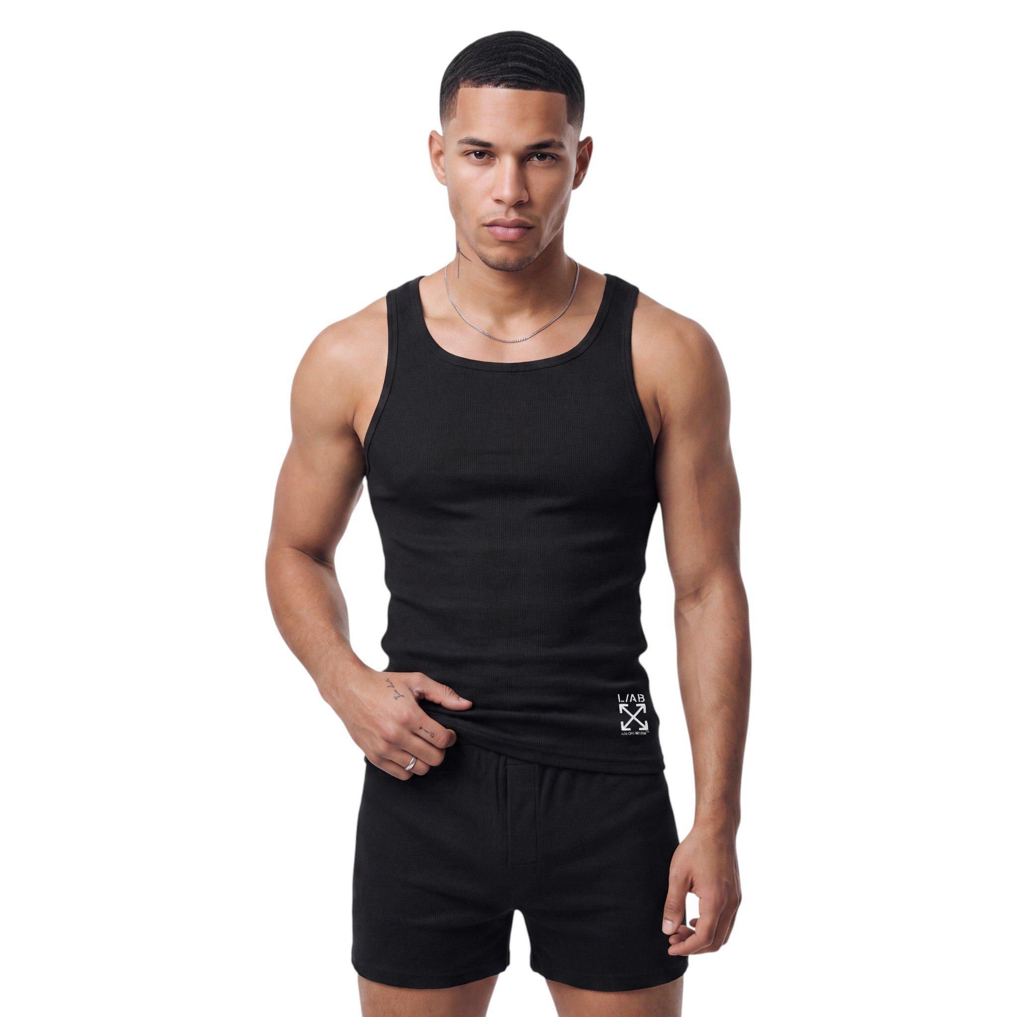 L/AB c/o Off-White Clamp Arrows Slim Fit Ribbed Tank Tops (3 Pack) - Black - BLACK